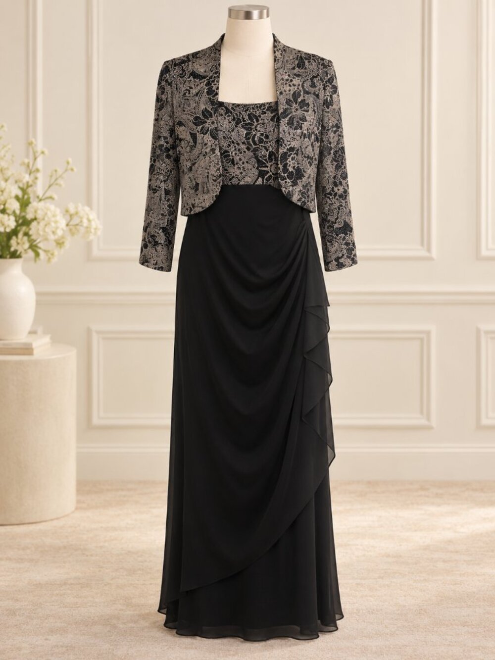 Alex Evenings Black 2-Piece Mother of the Bride Dress Size 16 NWT